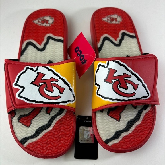 FOCO Other - NWT Kansas City Chiefs NFL Team Stripe Gel Slides Sandals Men's Size Large FOCO